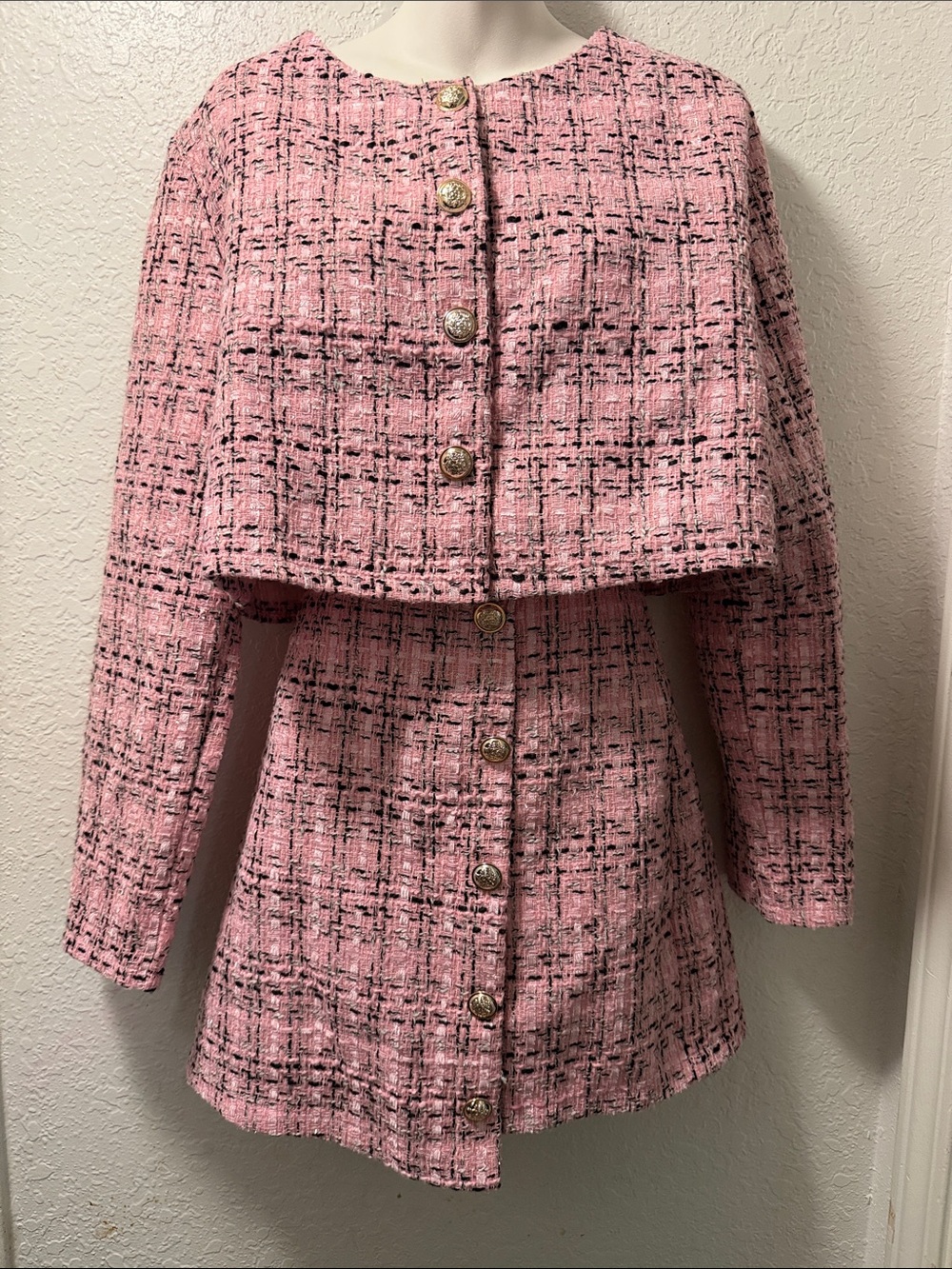 Pink Tweed Cape-Style Jacket/ Skirt Set - Picture 2 of 9